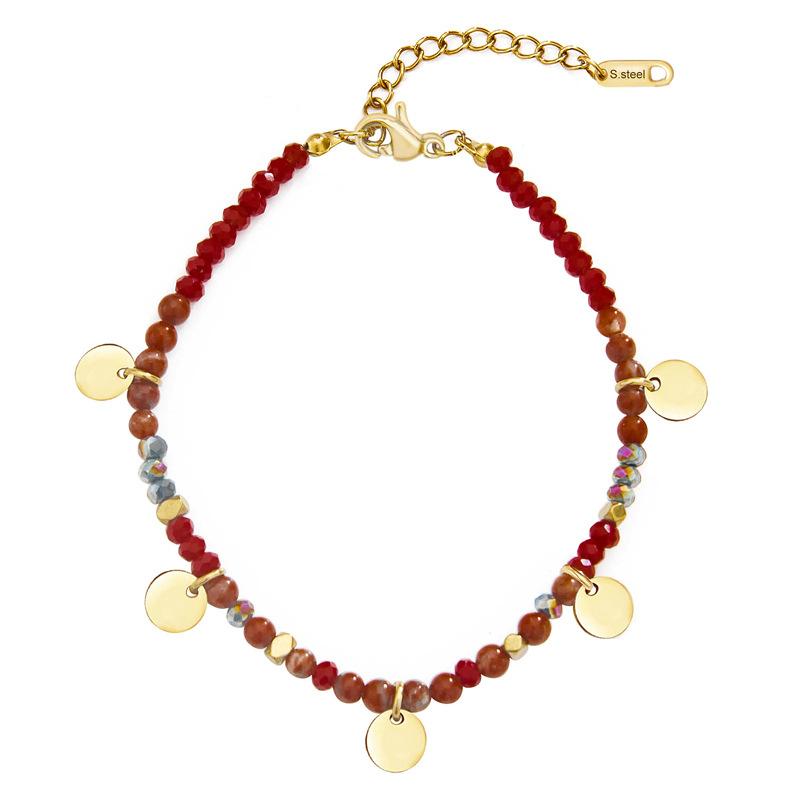

A round stainless steel handmade beaded pendant, a natural stone bracelet/bangle, a fashionable piece suitable for everyday wear. Red