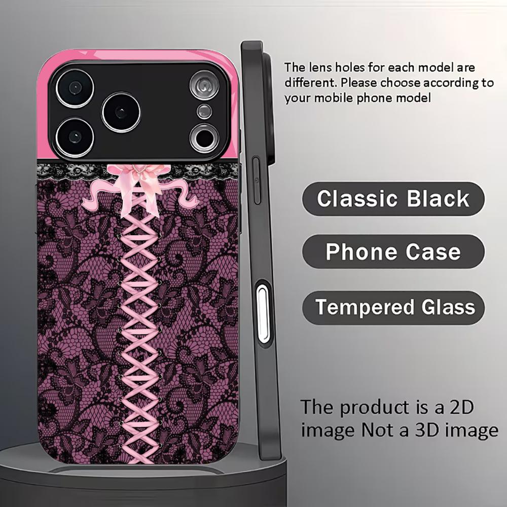rendy Pink Corset Lace phone case mobile phones for iphone 17 pro max cover Glass for iPhone 17 16 15 14 13 12 11pm Pro Plus