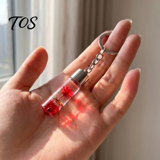 Wishing Bottle Pendant Dried Flower Glass Keychain, Mini with Keychain Keyring, Nature Inspired Charm for Backpacks Bags Purses Aesthetic