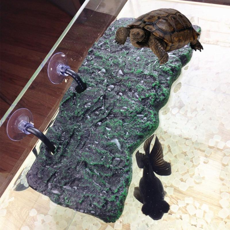 Floating for Turtle Basking Platform with Suction Cups Resin Island Dock for Aquatic Turtles Climbing Height Adjustable