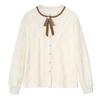 Winter Fashion New 2024 Long Sleeve Bow Stand Collar Apricot Velvet Lace Blouse Shirt Women Tops Blouses Shirts J808