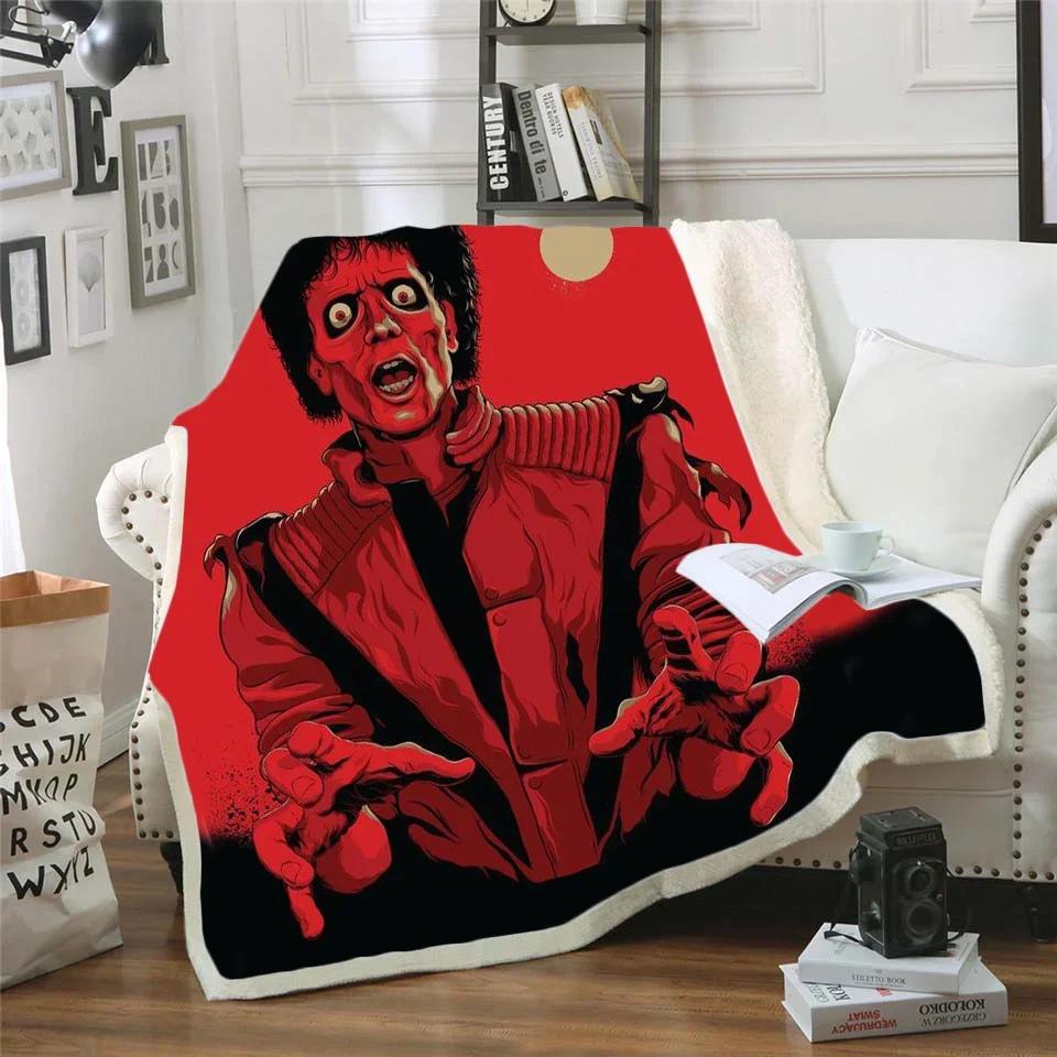 Coperta in Pile Stampata 3D di Michael Jackson per Letti Trapunta Spessa Copriletto alla Moda Coperta Sherpa per Adulti Bambini Adolescenti 100x150cm