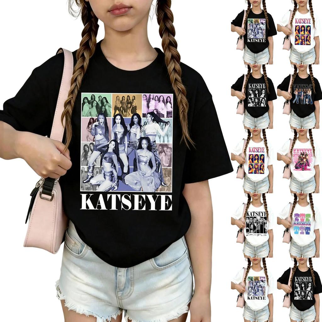 KATSEYE Kids Graphic Print Crew Neck Short Sleeve T Shirt Casual Top for Boys and Girls Soft Comfortable Fabric Suitable for Everyday Wear