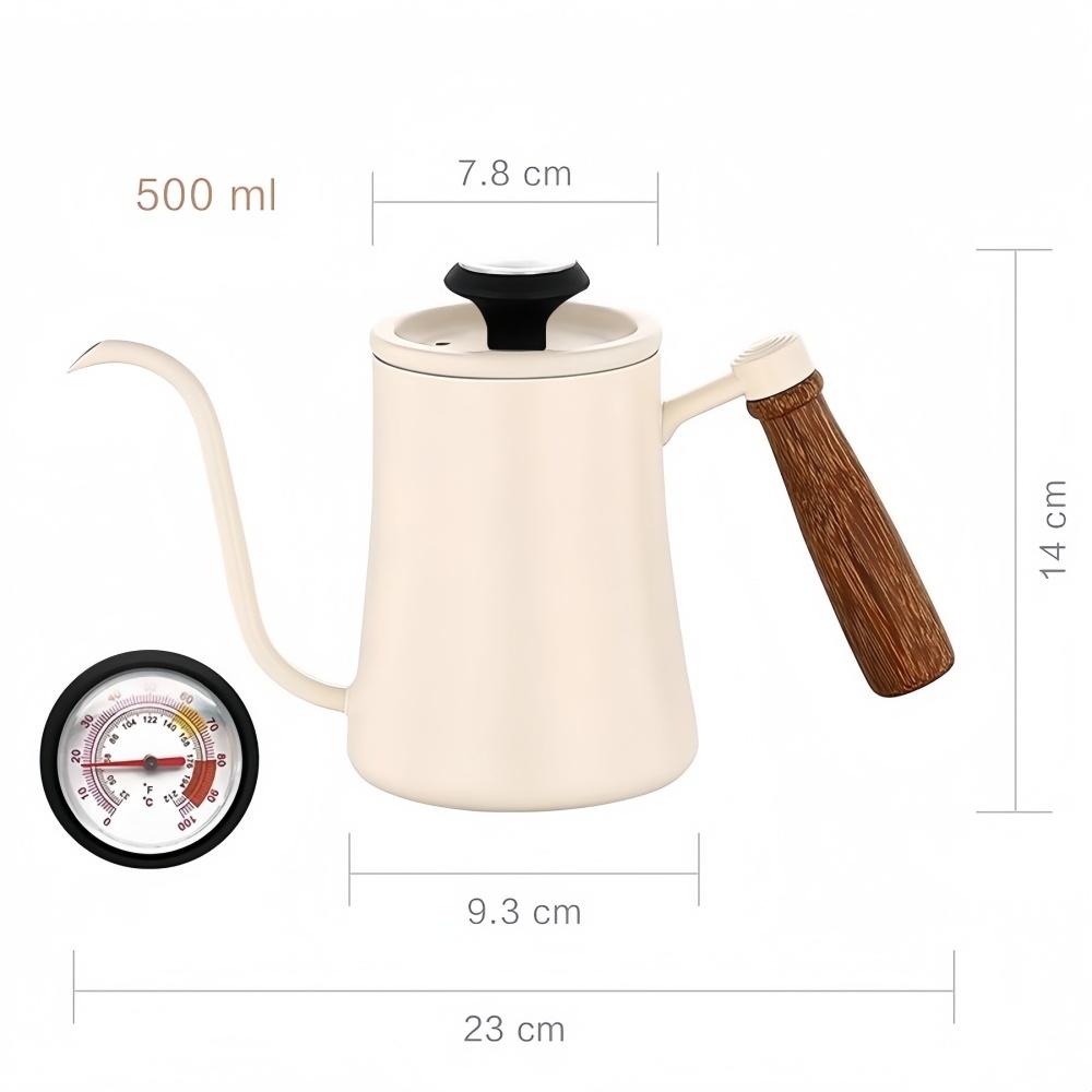 Coffee Pot with Lid Thermometer 304 Stainless Steel Clear Scale Solid Wood Handle High Quality Hand-made Coffee Utensils 500ML