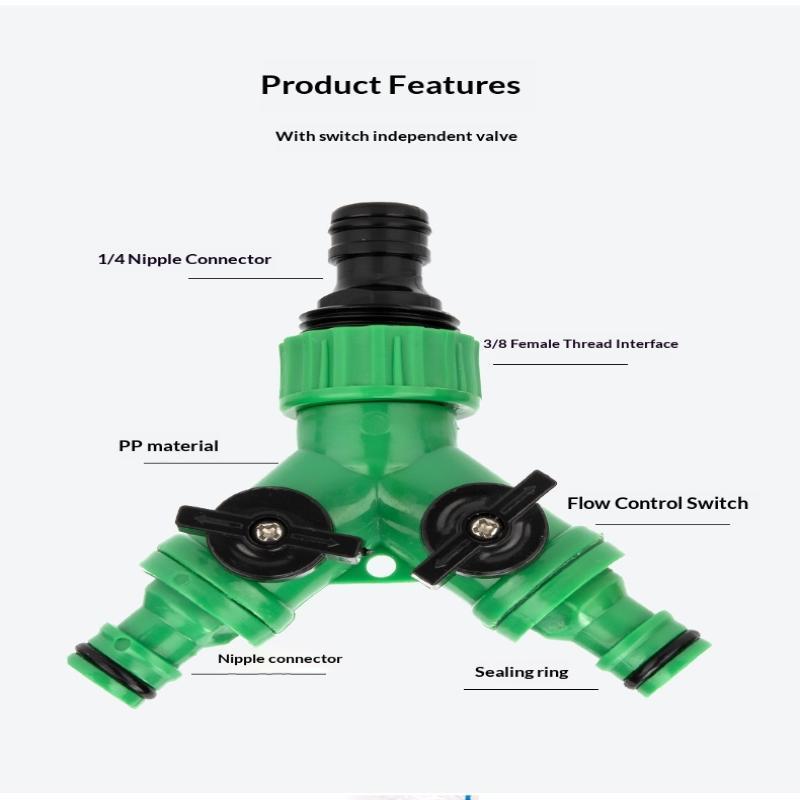 Garden Water Splitter Y Connector 2-Way Valve With Switch - Quick Plastic Adapter For Faucet Irrigation Flower Landscaping