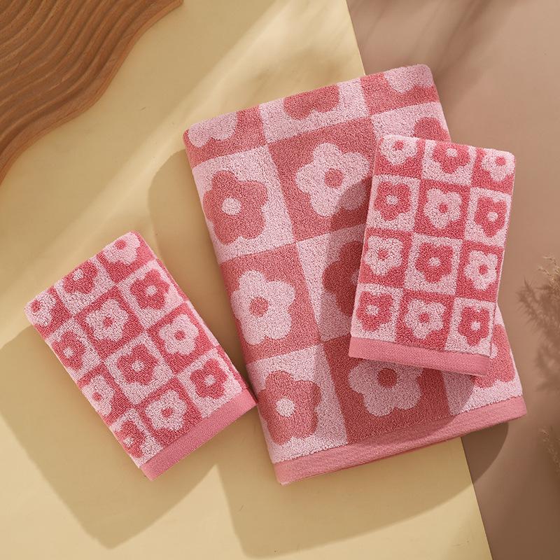 Retro Kariert Floral Bade- & Gesichtstuch-Set - Weich, Saugfähig, Schlichter Stil Paarhandtücher