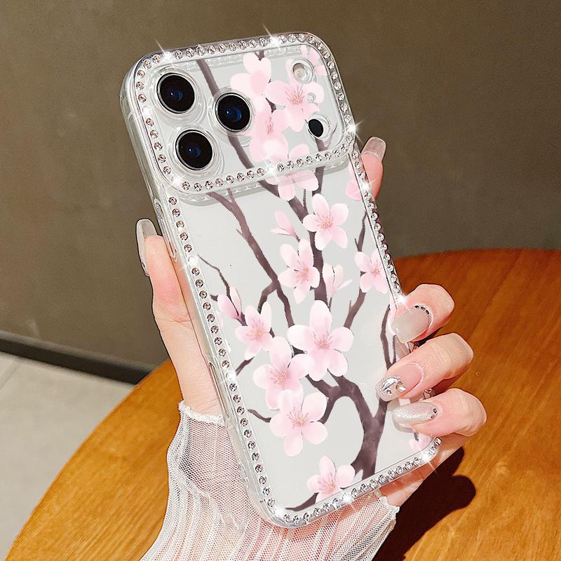 Colorful Floral Pattern Diamond Case For iPhone 17 Pro Max Funda iPhone 16 15 14 13 Pro Max Clear TPU Silicone Soft Cover