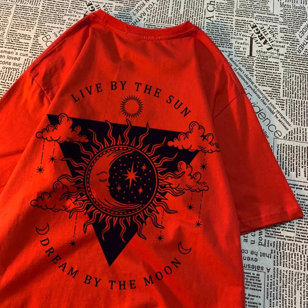 Live By The Sun Dream By The Moon Tshirt Men Women Hip Hop Cotton Casual Tops Pattern Sweat Summer Clothing Fashion Loose Tshirt