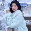Autumn and Winter Sweet Plush Coat Thickened Gradual Change Color Imitation Fox Fur Coat Short