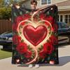 1pc heart roses Outdoor Flannel Blanket Soft Warm All-Season Throw for Sofa Bed Car Camping Office, Cozy Gift Idea1242S