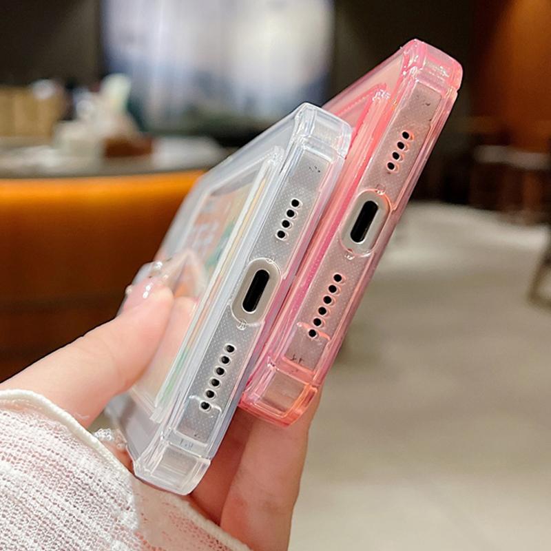 Solid Color Bowknot Print Transparent Card Slot Phone Case For iPhone 16 15 Pro 14 Pro Max 13 12 11 Clear Shockproof Slim Soft Silicone Bumper Cover
