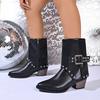 Large Size Short Boots  Autumn and Winter New Fashion Rivet Belt Buckle Thick Heel Trouser Tube Boots
