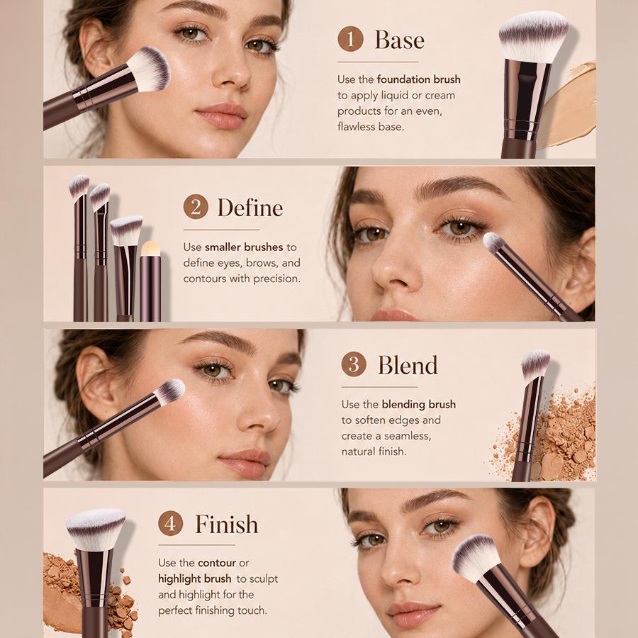 7 Double-head Makeup Brushes, A Complete Set of Foundation Brushes, Blush Loose Powder Brushes, and A Complete Set of Beauty Tools.