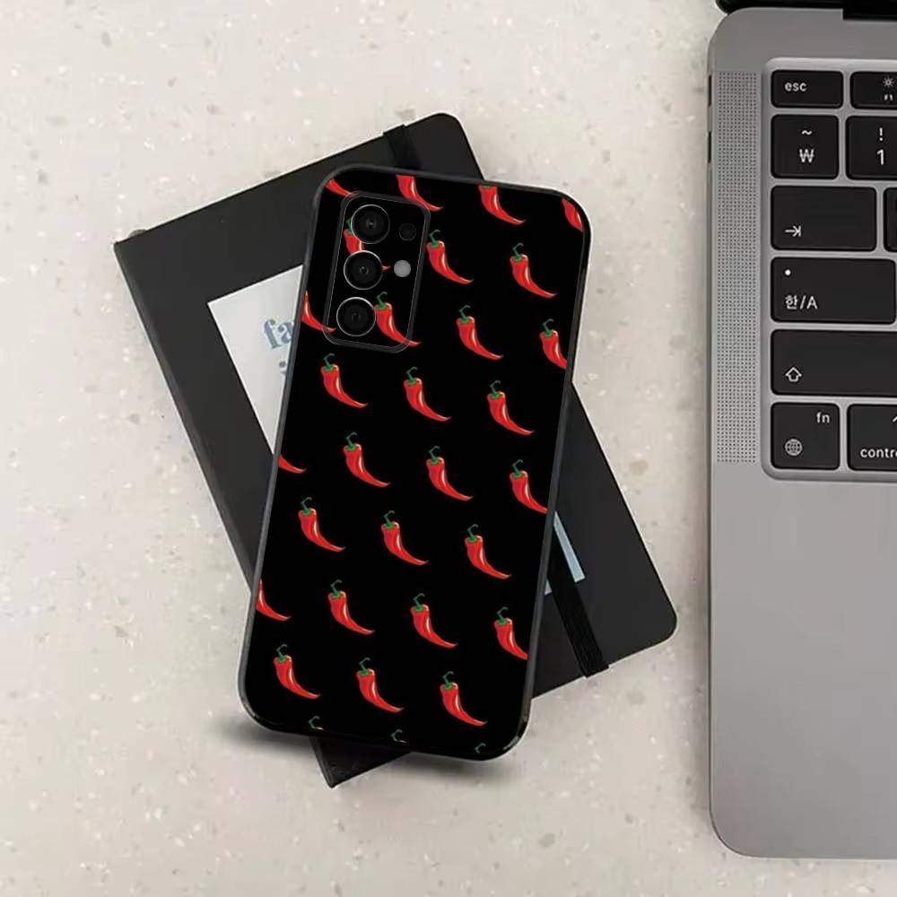 

Pattern Red Chilli Pepper Phone For Samsung Galaxy A53,31,52,72,41,22,73,32,71,Note,J7,8,9,5G Soft Black Silicone Case SamsungA71