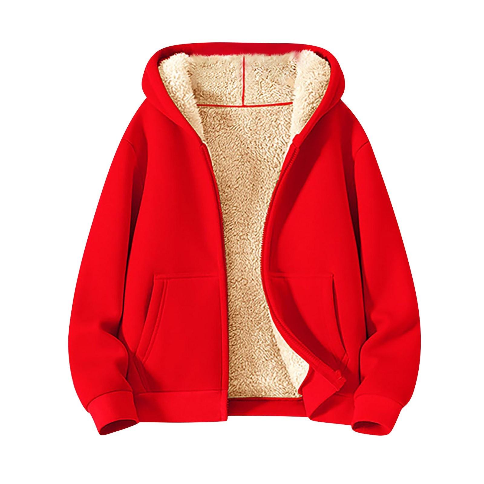 Tabajw Herenjas Zware en Fleece Dikke Heren Hoodie Cardigan M rood