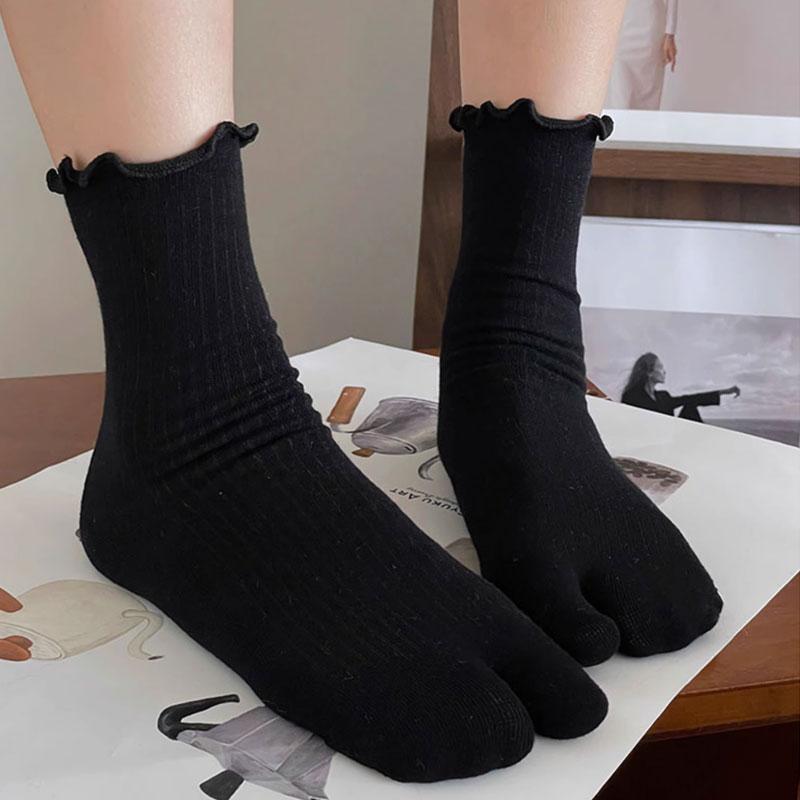 

1/4pairs Men Toe Socks Fashion Japanese Style Breathable Comfortable Fashion Women Two Finger Socks Solid Colors Simple Sox One Size чёрный