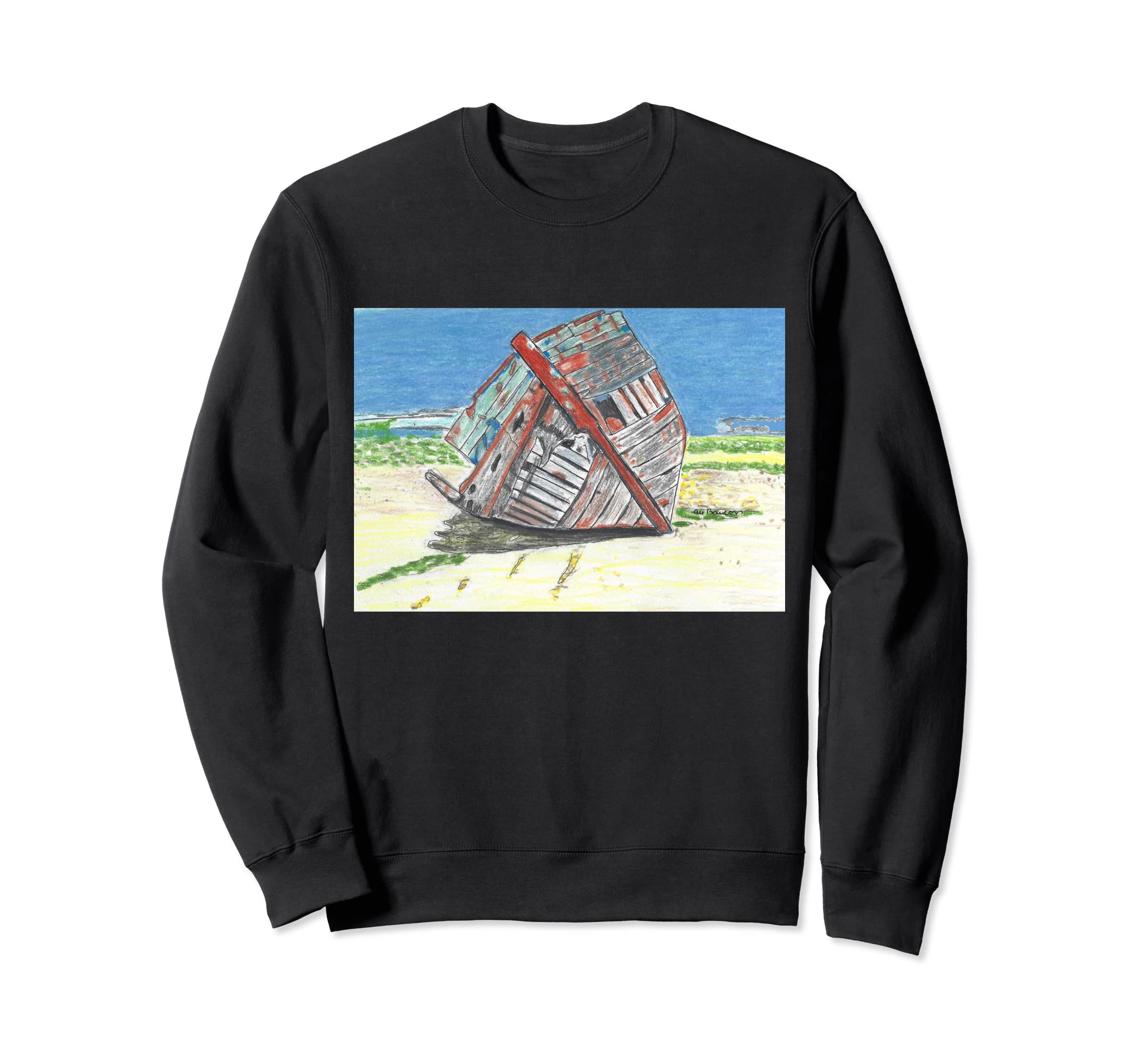 Рисунок цветными карандашами Потерпевший крушение старый корабль свитшот чёрный 6613₽