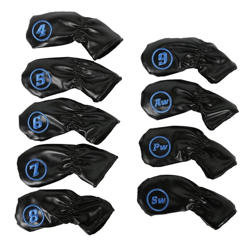 9 szt. Pokrowce na główki kijów golfowych Pokrowiec na główki kijów golfowych Pokrowiec na główki żelazek Pokrowiec na główki żelazek ze skóry PU Wodoodporny Zestaw pokrowców na kije do puttera golfowego