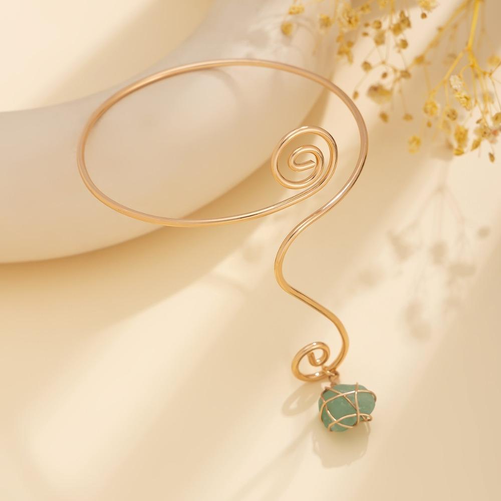 Bohemian Turquoise Arm Chain Iron Spiral Upper Arm Bracelet Stones Arm Cuff Bracelets  Bridal