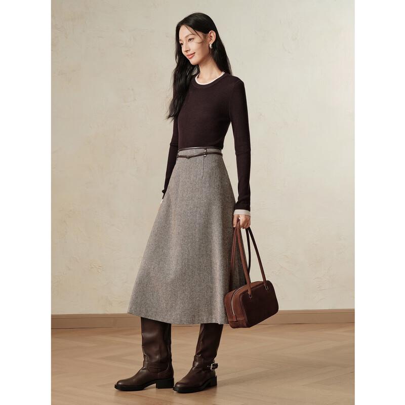 Juzhi Annakou Wool Blend A-line Midi Skirt XL