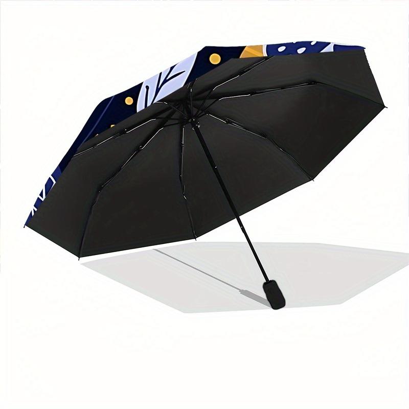 1pc Floral Pattern Automatic Folding Umbrella - 8-Rib Iron Frame, Portable Sunshade with Plastic Handle yy250731285