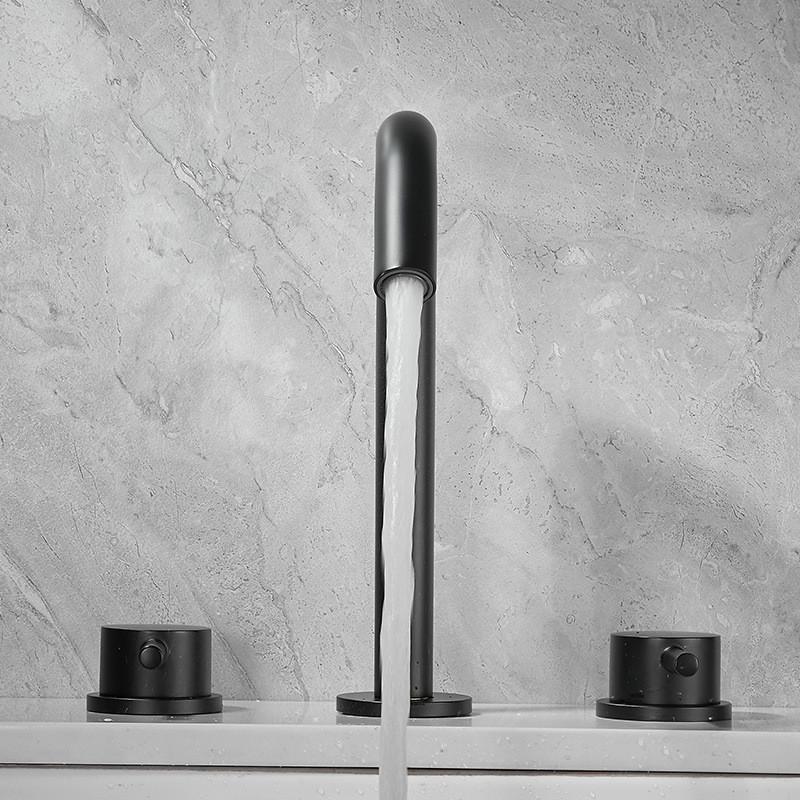 Rubinetto per Lavabo Tuqiu Nero Totalmente in Ottone Cromato Rubinetto per Bagno Rubinetteria per Lavabo Rubinetto a Cascata a 3 Fori Rubinetto dell'Acqua