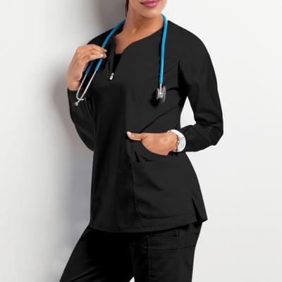 Top uniforme da infermiera con 4 tasche, cerniera, mezza patta, manica lunga, spacchi laterali, vestibilità ampia, camice da lavoro per infermiere