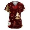 Women's Fashion V-Neck Short-Sleeved Workwear With Pockets Christmas Print Top Caregiver Uniform