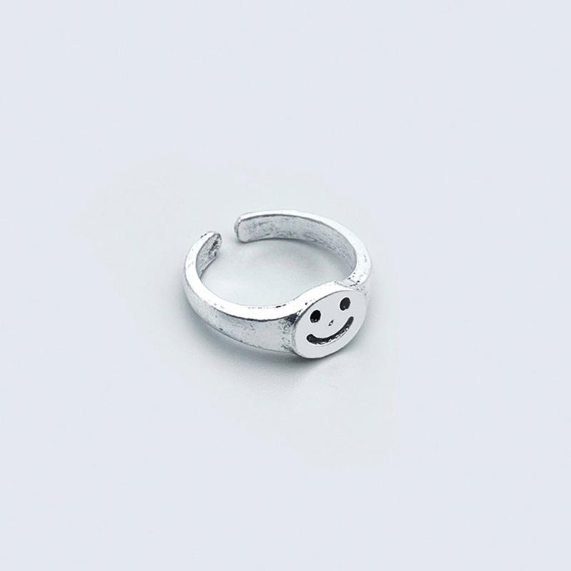 Retro Smile Face Ring For Men Women Silver Color Punk Gothic Rock Hiphop Open Ring Handmade Designer Jewelry Unisex Accessories