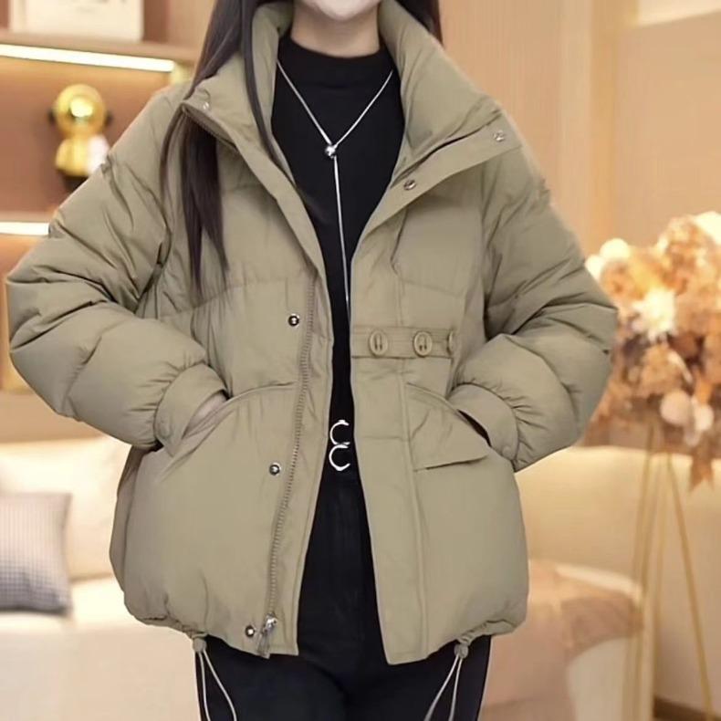 Winter Women Short Padded Coat Stand Collar Warm Three Button Chinese Style Jacket