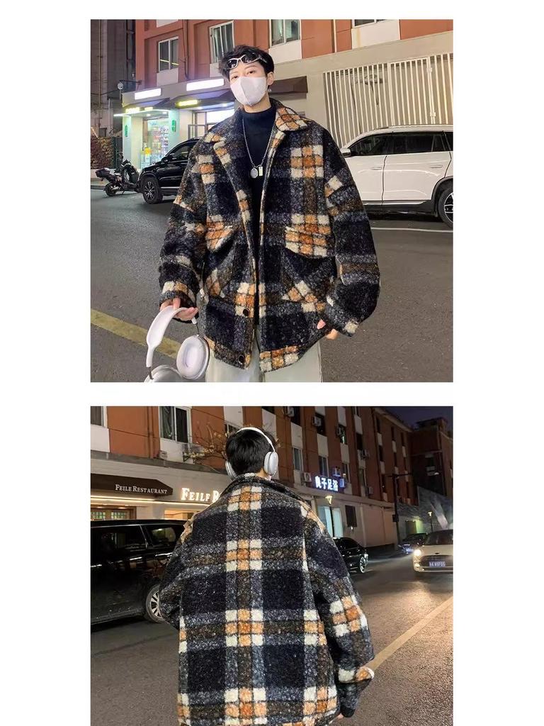 Men's Retro Lambswool Plaid Jacket - Stylish, Warm & Trendy Winter Coat