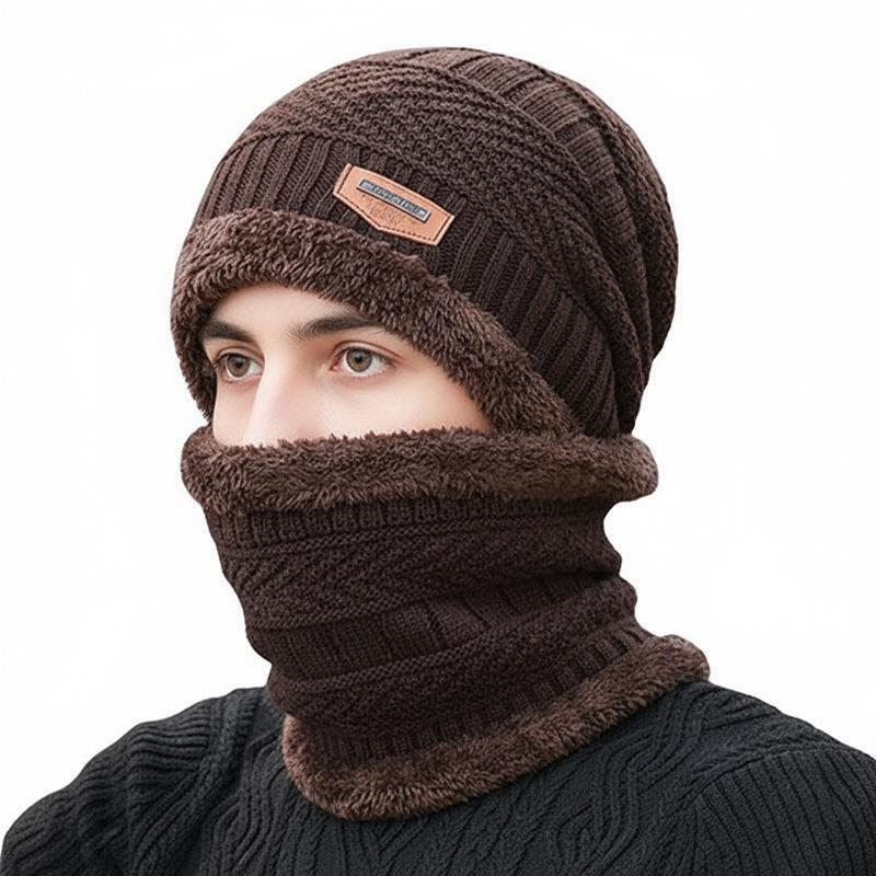 Winter Warm Knitted Hats Scarf Set Warm Beanies Wool Knit Caps Men Women Outdoor Cycling Ski Cold Protection Neck Mask Hat