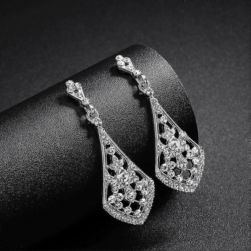 Rhinestone Earrings Alloy Studded Ear Drops for Women 2Pairs Silver
