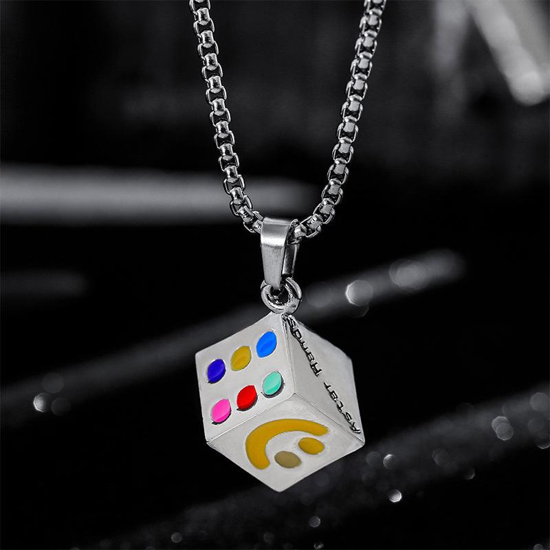 Necklace for Men, Trendy Men, Lucky Smiley Multi-faceted Dice Pendant for Men and Women, Trendy Hip-hop 60CM