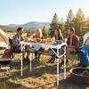 3ft Folding Camping Table, Picnic Table with Mesh Storage Layer, Carrying Bag and Metal Frame, Cream White