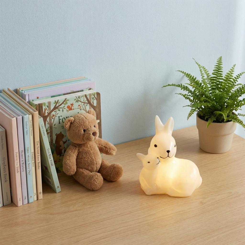 Rabbit Night Light Decorative Figurine Glowing Table Lamp Bedroom Ornament Soft Light Nighttime Ambient Lighting for Kids and Adults