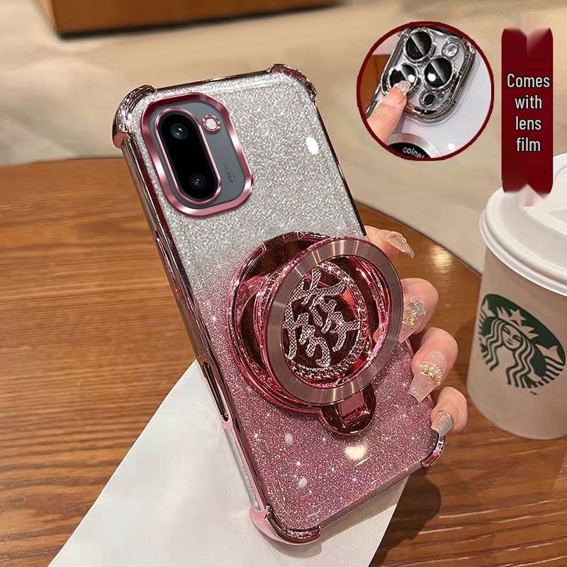 OnePlus ACE6T Phone Case: Full Coverage Mirror with Rotating Stand & Bracelet for OnePlus 15 - Creative, Internet Celebrity Style
