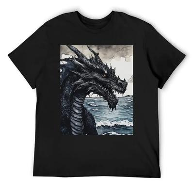 Dragon - Watercolor Painting 12 T-Shirt Shirts Graphic Tee Football T Shirt Graphic Tee Shirt Men's Cotton T-shirt