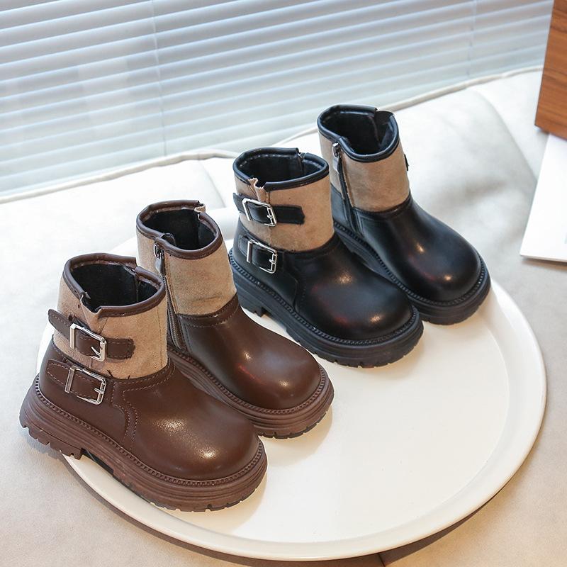 Children's Martin boots 2025 autumn and winter new boys and girls leather boots catwalk western cowboy boots locomotive boots single boots tide
