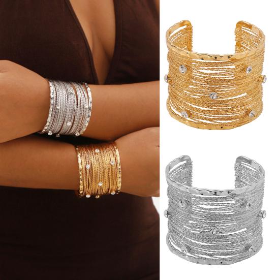 Women Boho Bracelet Multi-Layer Open Bracelet Adjustable Cuff Bracelet with Rhinestones Jewelry Gift for Her Birthday Anniversary