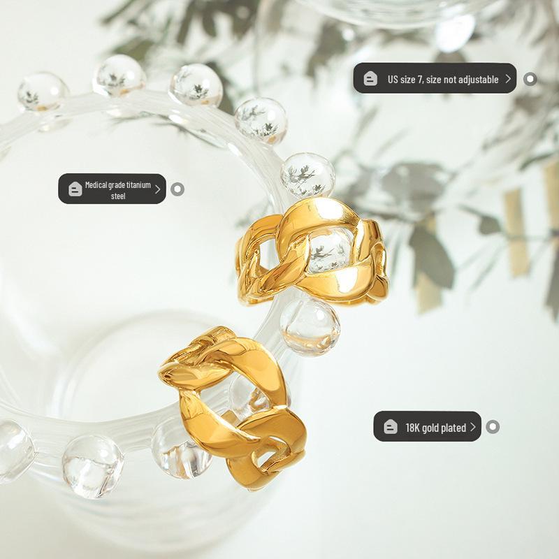 European Hip Hop Thick Chain Patchwork Minimalist Women's Ring - Trendy 18K Gold Plated Titanium Steel Jewelry A144