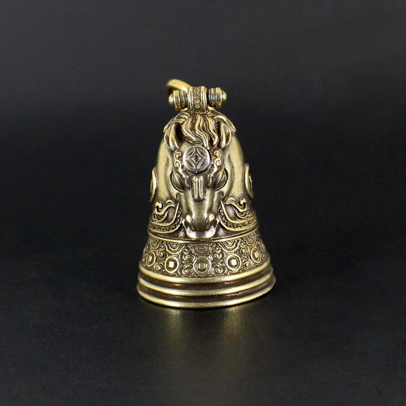 1Pc Retro Pure Copper Horse Face Evil-exorcising Bell Keychain Car Luggage Hanging Ornament