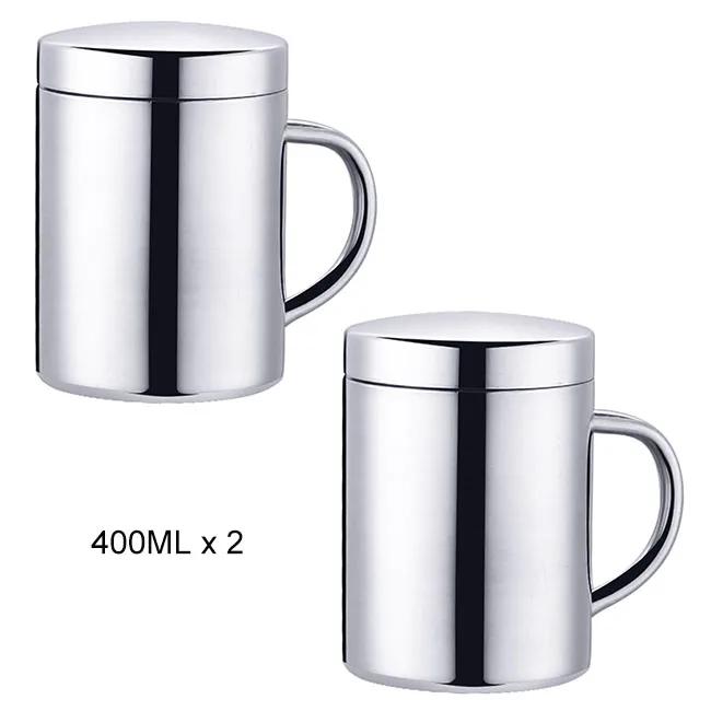 304 Stainless Steel Double Walled Mugs, Metal Coffee & Tea Cup Mug - Insulated Cups with Handles