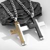 1Pcs Gothic Style Titanium Steel Cross Pendant Necklace, Motorcycle Punk Black Silver Crystal Jewelry For Men N6337