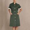 Housekeeping Uniform Dress Womens Button Down Scrub Dresses Short Sleeve Lapel Nursing Shirt Dress with Pockets