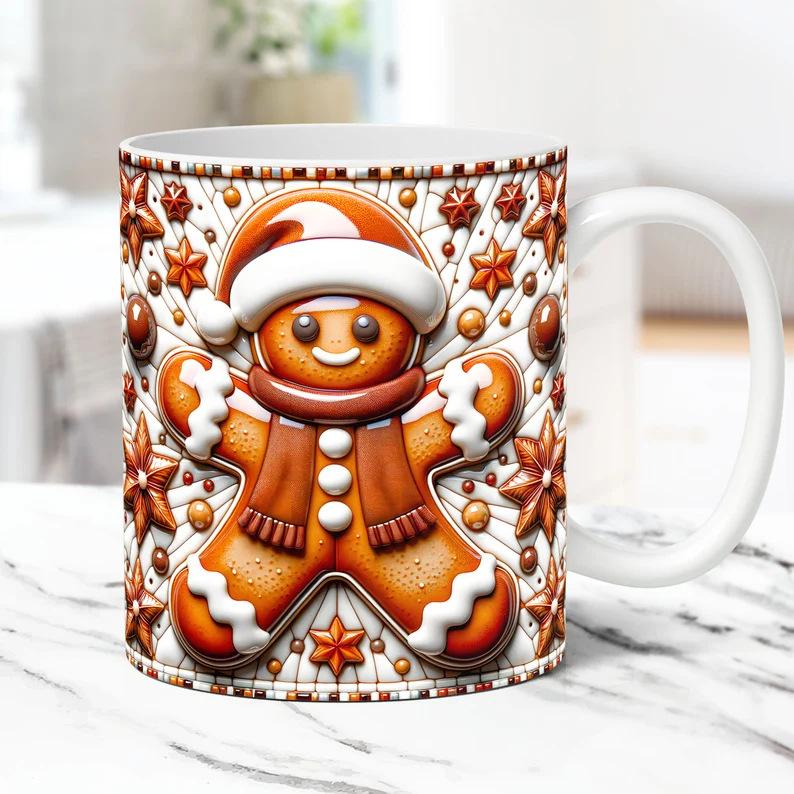 3D New Christmas Christmas Gingerbread Man Ceramic Coffee Mark Cup Tea Cup Gingerbread