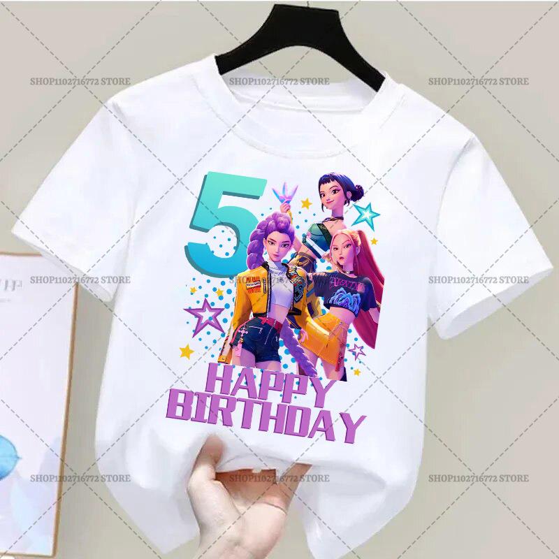 Kpop Demon Hunters Clothing Party Supplies Casual T-shirt Boys Birthday Number 1-9 Print Short Sleeve Girl Clothes Base Tee Tops