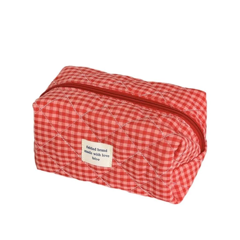 Quilted Cotton Ladies Small Storage Bags Purse Pillow Female Makeup Pouch Case Handbags Contrast Color Plaid Women Cosmetic Bag