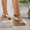 Fashion Silver Wedge Sandals Leather Summer Shoes High Heel Buckle Platform Sandals Woman Outdoor Thick Sole Women Sandals Peep Toe 2025