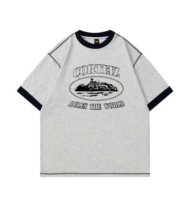 American Street Trendy Brand Corteiz Alcatraz Color Matching Printing Men's and Women's Loose Round Neck Retro Short-sleeved T-shirt Summer